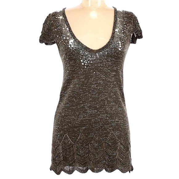 🌺 Creazioni Kevin Sequin Lurex Wool Knit Short Sleeve Top NWT Juniors M - Picture 1 of 10